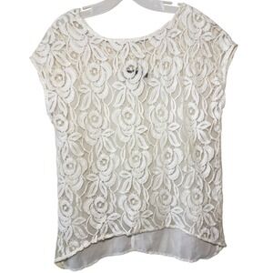 Apt 9 Womens Ivory Floral Rose Lace Overlay Sleeveless Blouse Petite Large